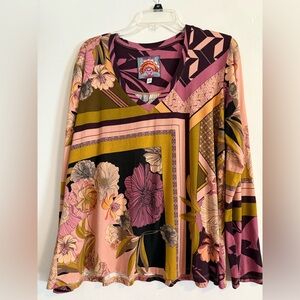 Johnny Was Multicolor Floral Long Sleeve Top
